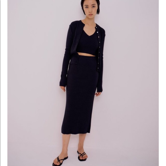 Mijeong Park Rib Knit MIDI Skirt in Navy - Picture 11 of 11